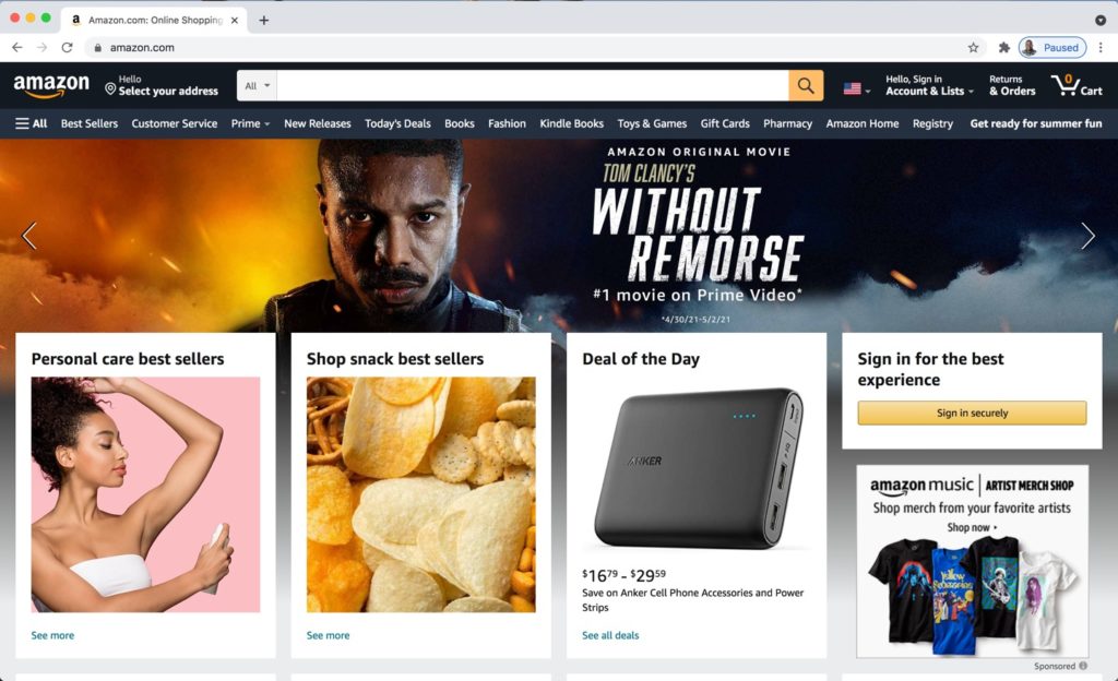 Amazon home page above the fold