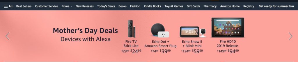 Amazon home page's Mother's Day ad