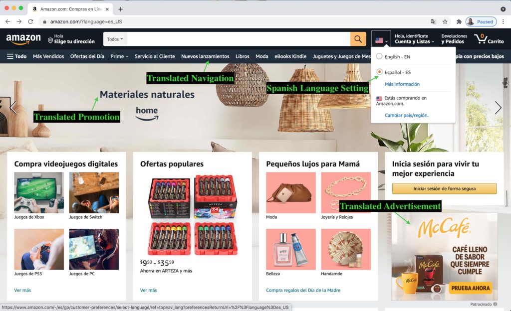 Annotated Amazon home page feature highlights